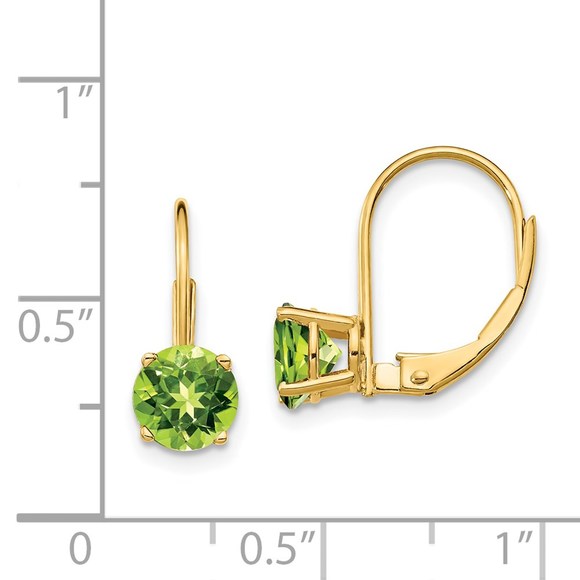 14k Yellow Gold 6mm Peridot August Birthstone Leverback Ladies Earrings - Picture 4 of 4